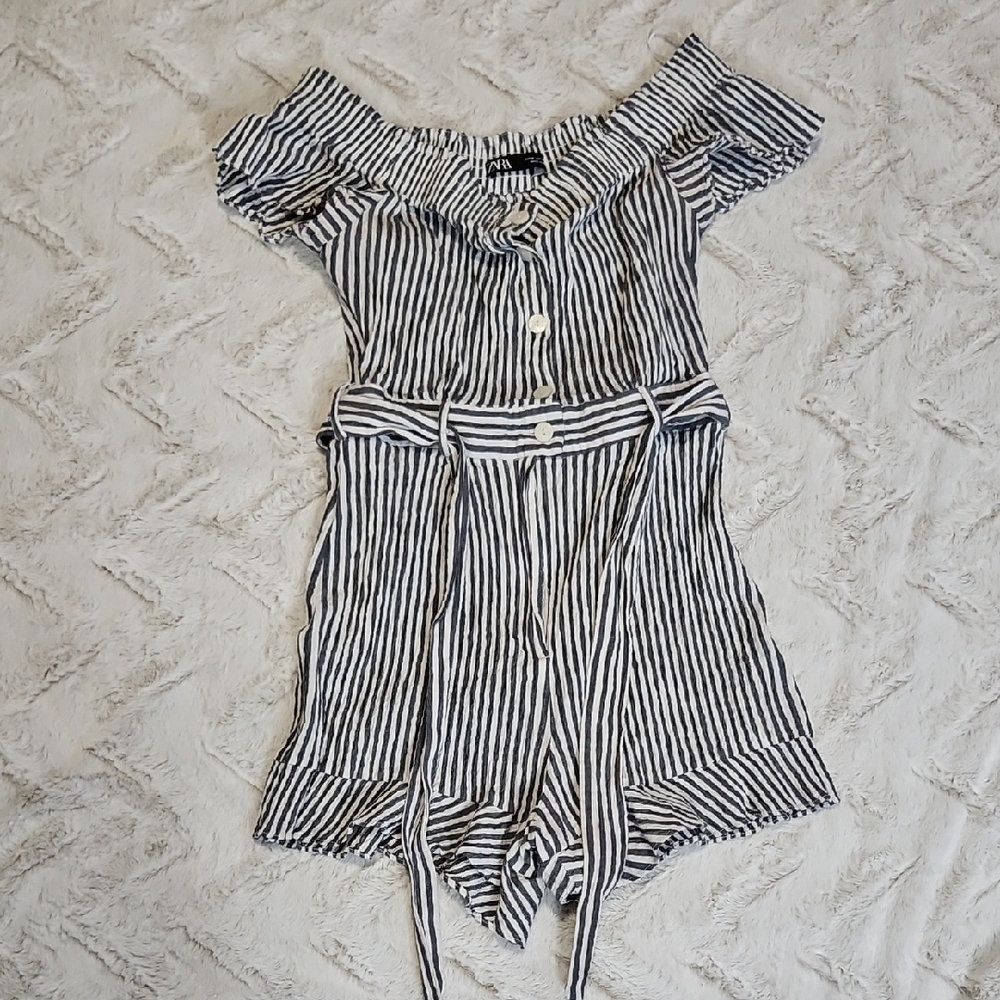 Zara Black and White Striped Jumpsuit